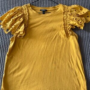 Express Women's Yellow Eyelet Puff Sleeve Tee